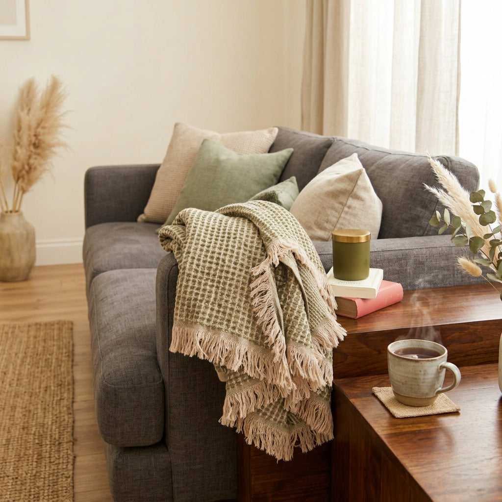 Waffle Patchwork Throw Blanket