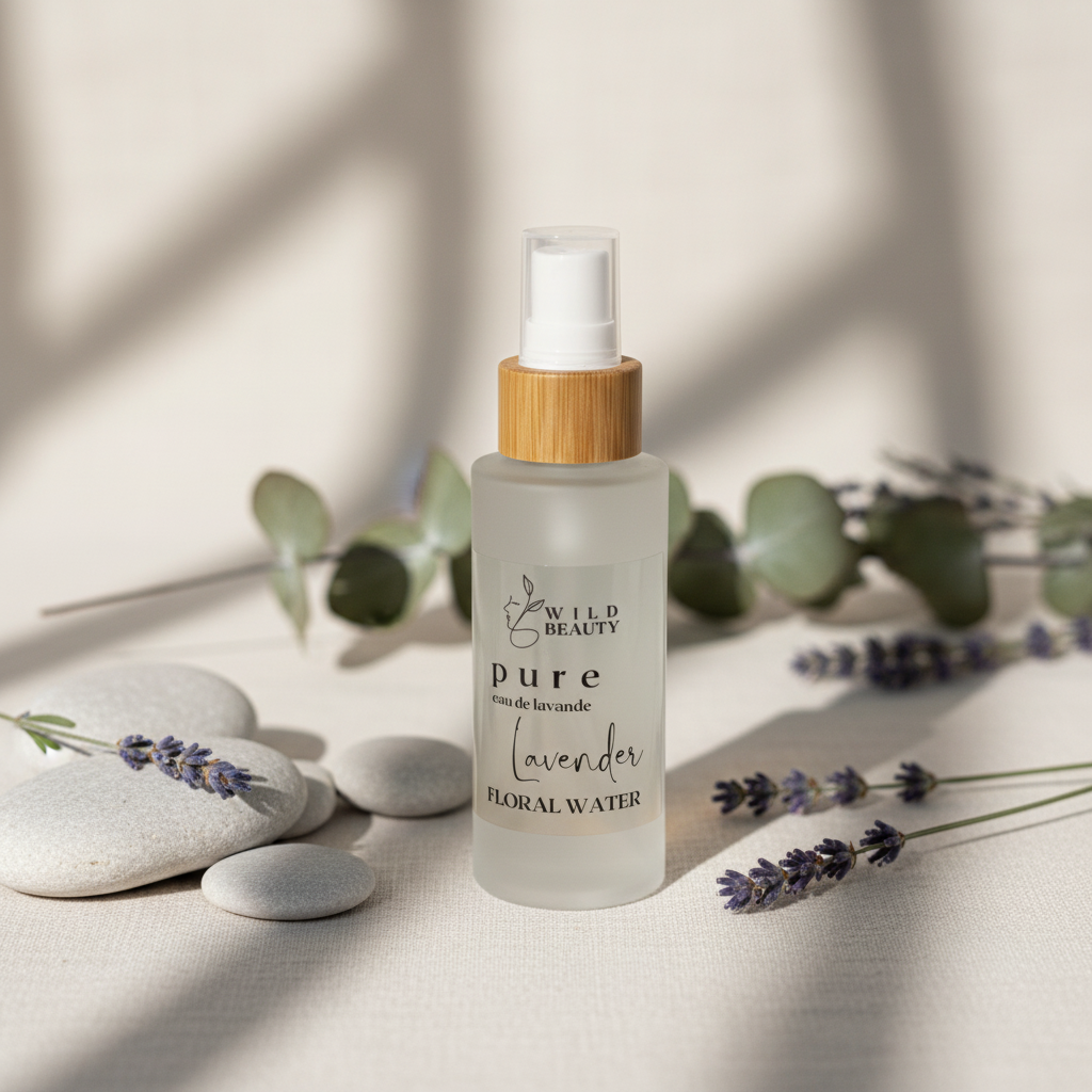 Lavender Floral Water Toner with spa background