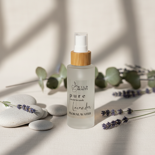 Lavender Floral Water Toner with spa background