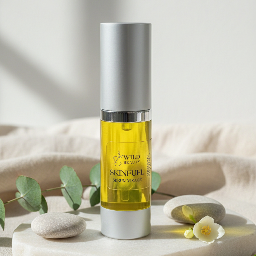 SkinFuel Organic C Serum with spa background